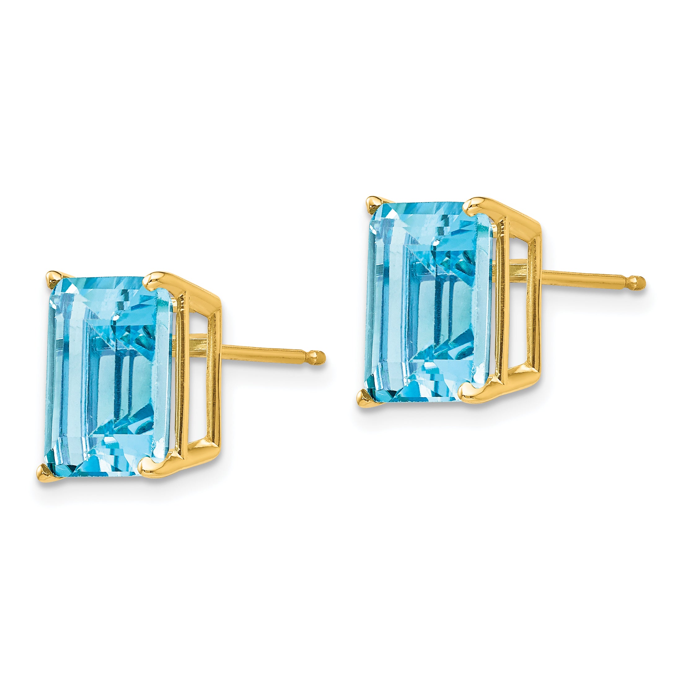 14k 10x8mm Emerald Cut Blue Topaz Earrings