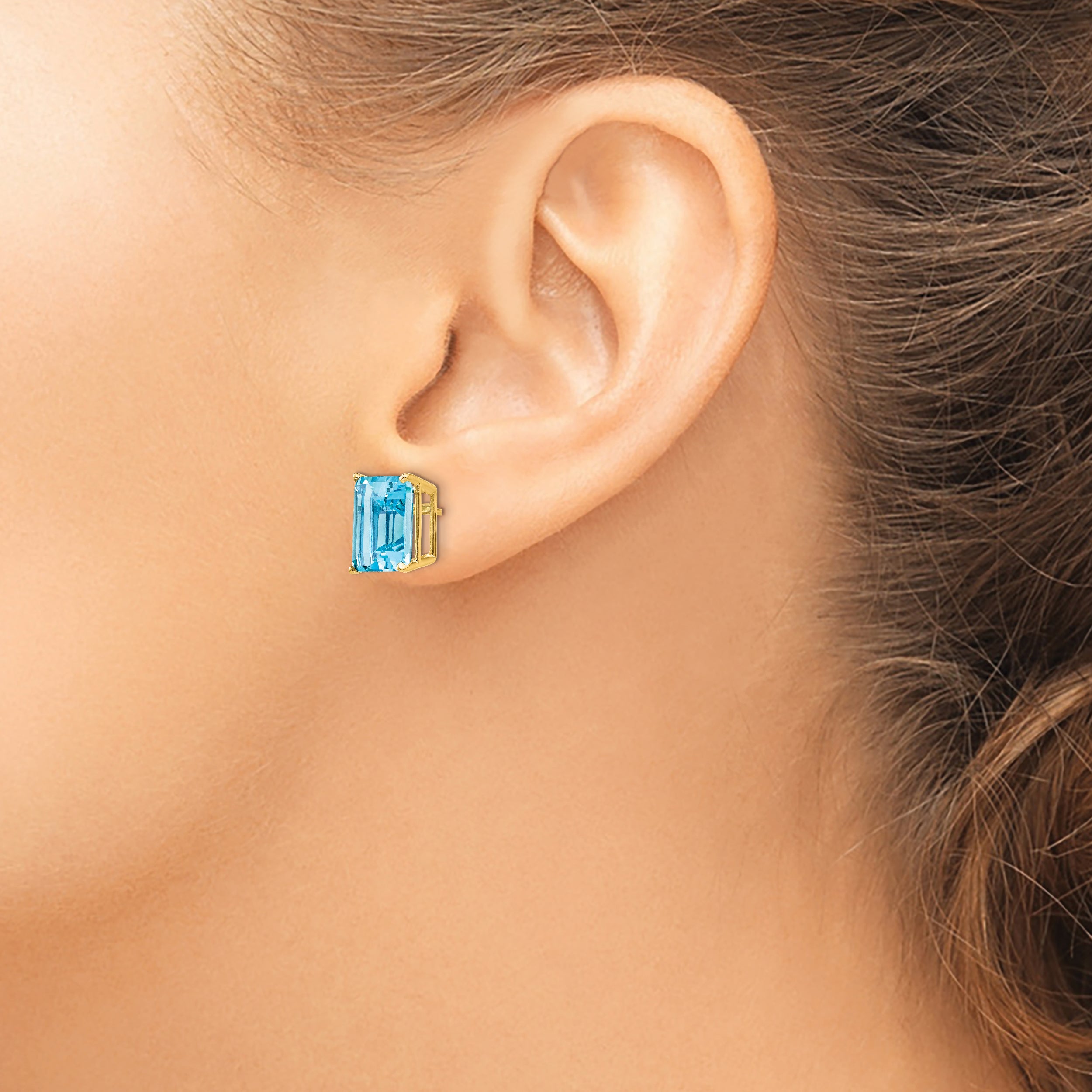 14k 10x8mm Emerald Cut Blue Topaz Earrings