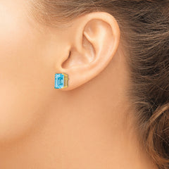 14k 10x8mm Emerald Cut Blue Topaz Earrings