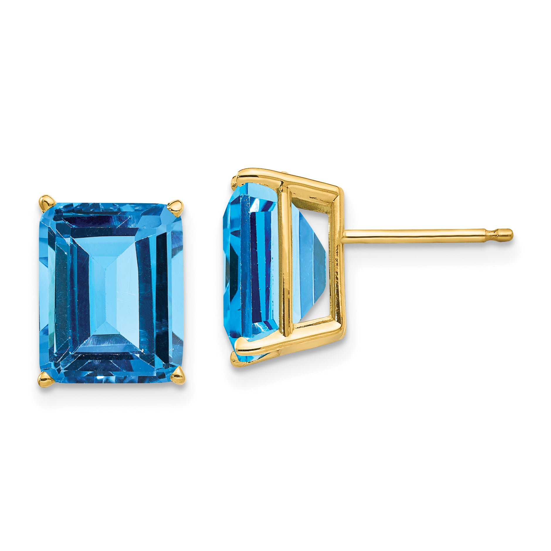 14k 10x8mm Emerald Cut Blue Topaz Earrings Main image