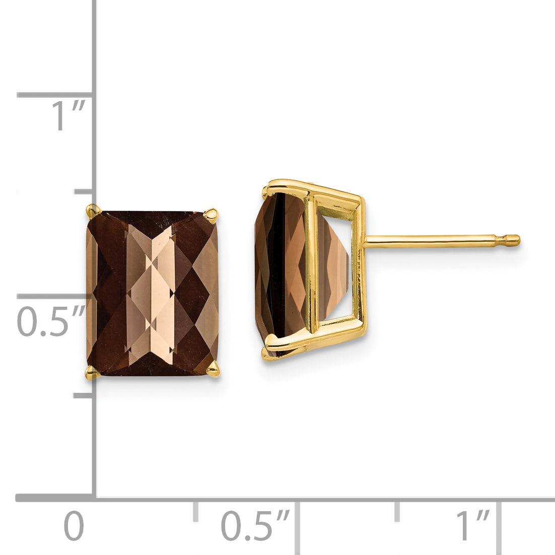 14k 10x8 Octagon Checker-Cut Smoky Quartz Earrings Secondary image