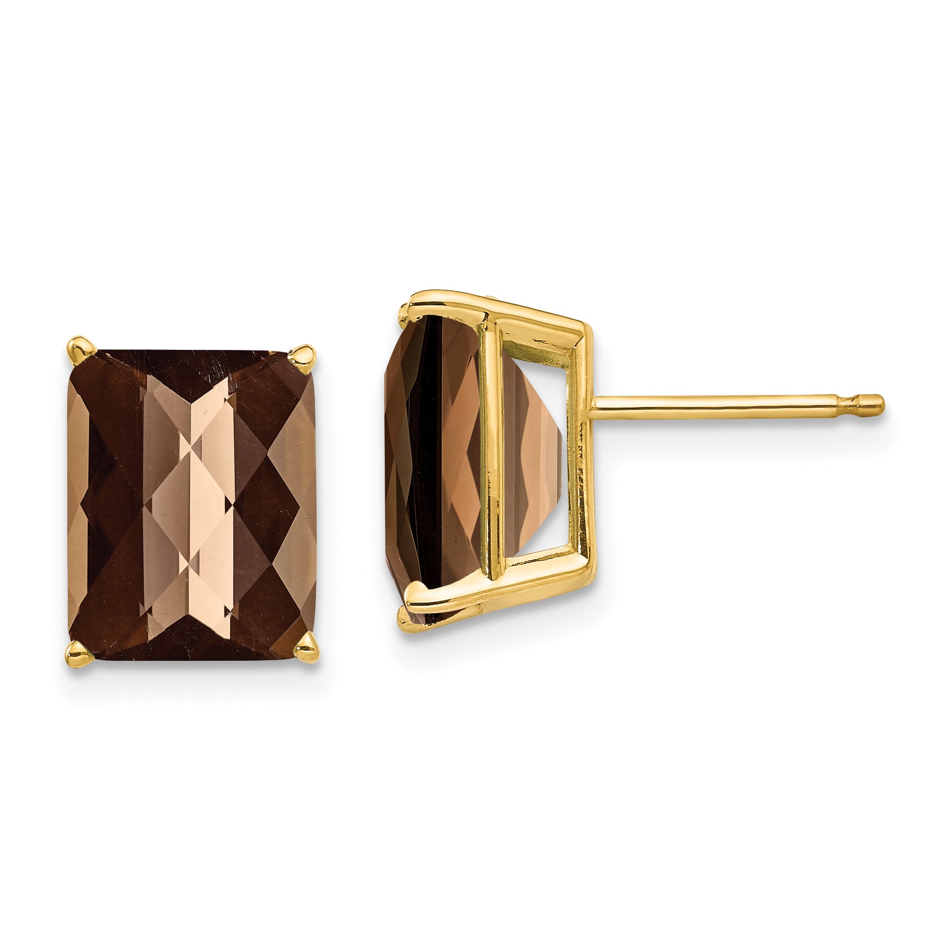 14k 10x8 Octagon Checker-Cut Smoky Quartz Earrings Main image