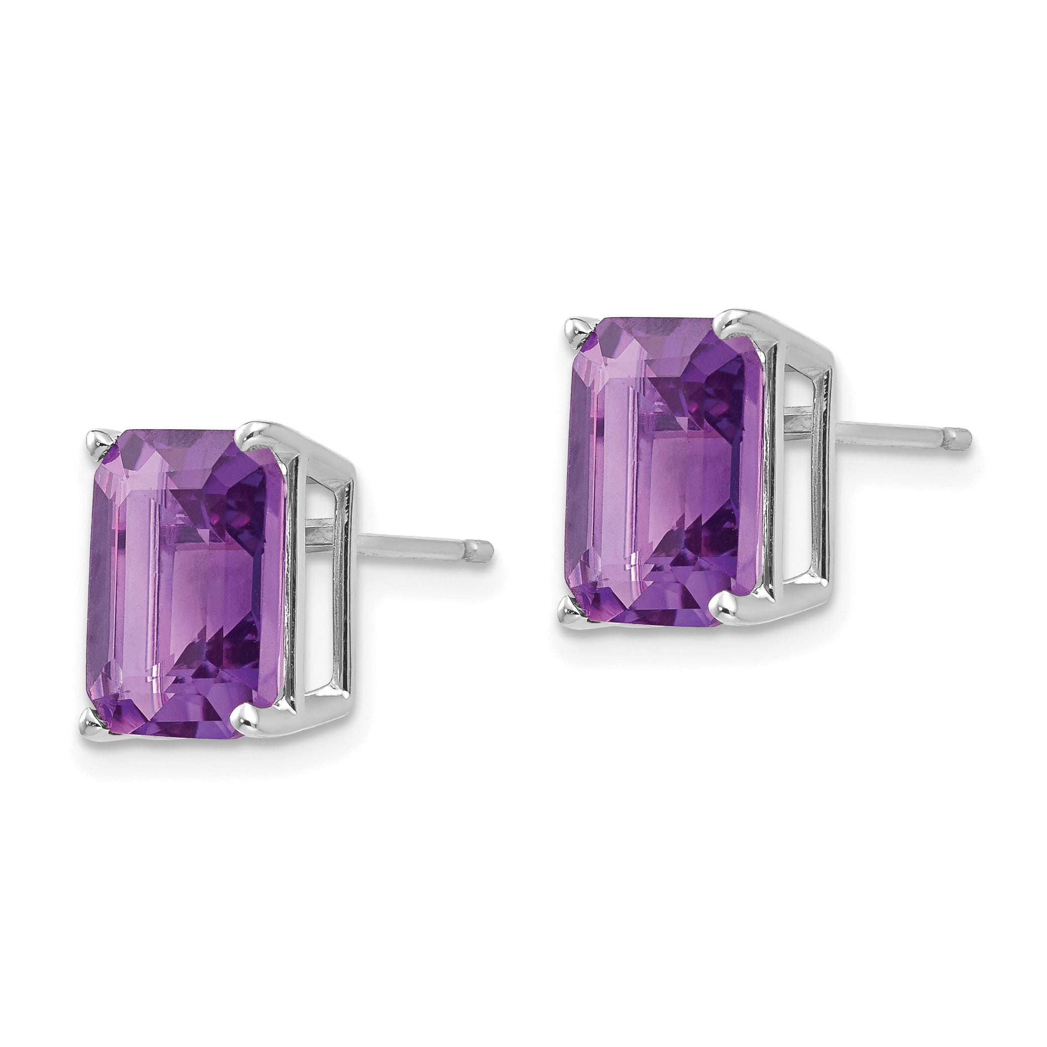 14k White Gold 10x8 Emerald Cut Amethyst Stud Earrings Secondary image