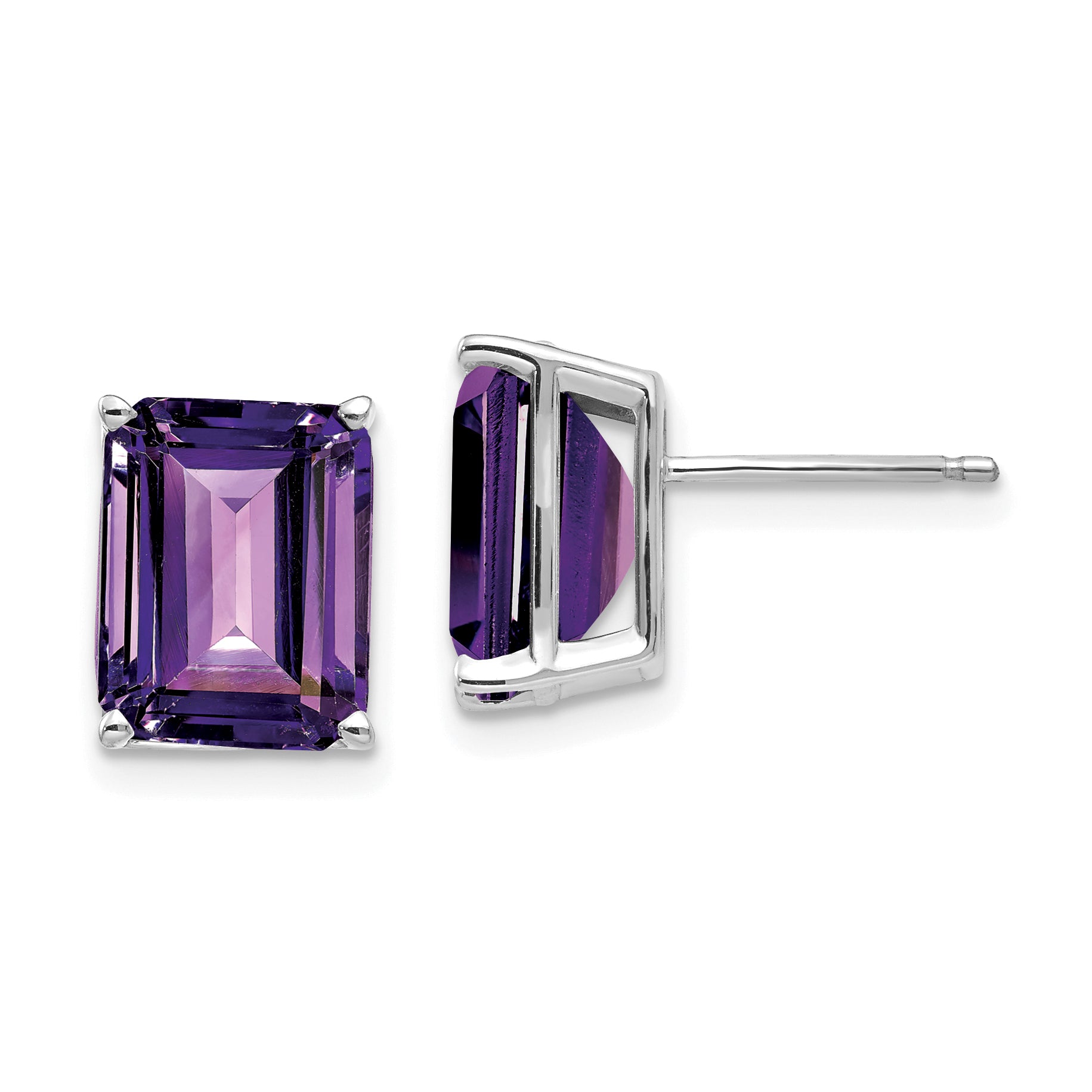 14k White Gold 10x8 Emerald Cut Amethyst Stud Earrings Main image