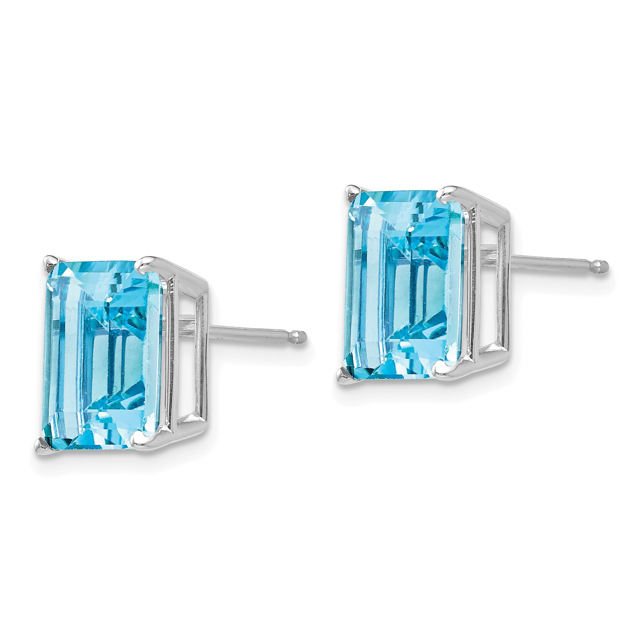 14k White Gold 10x8mm Emerald Cut Blue Topaz Earrings Secondary image