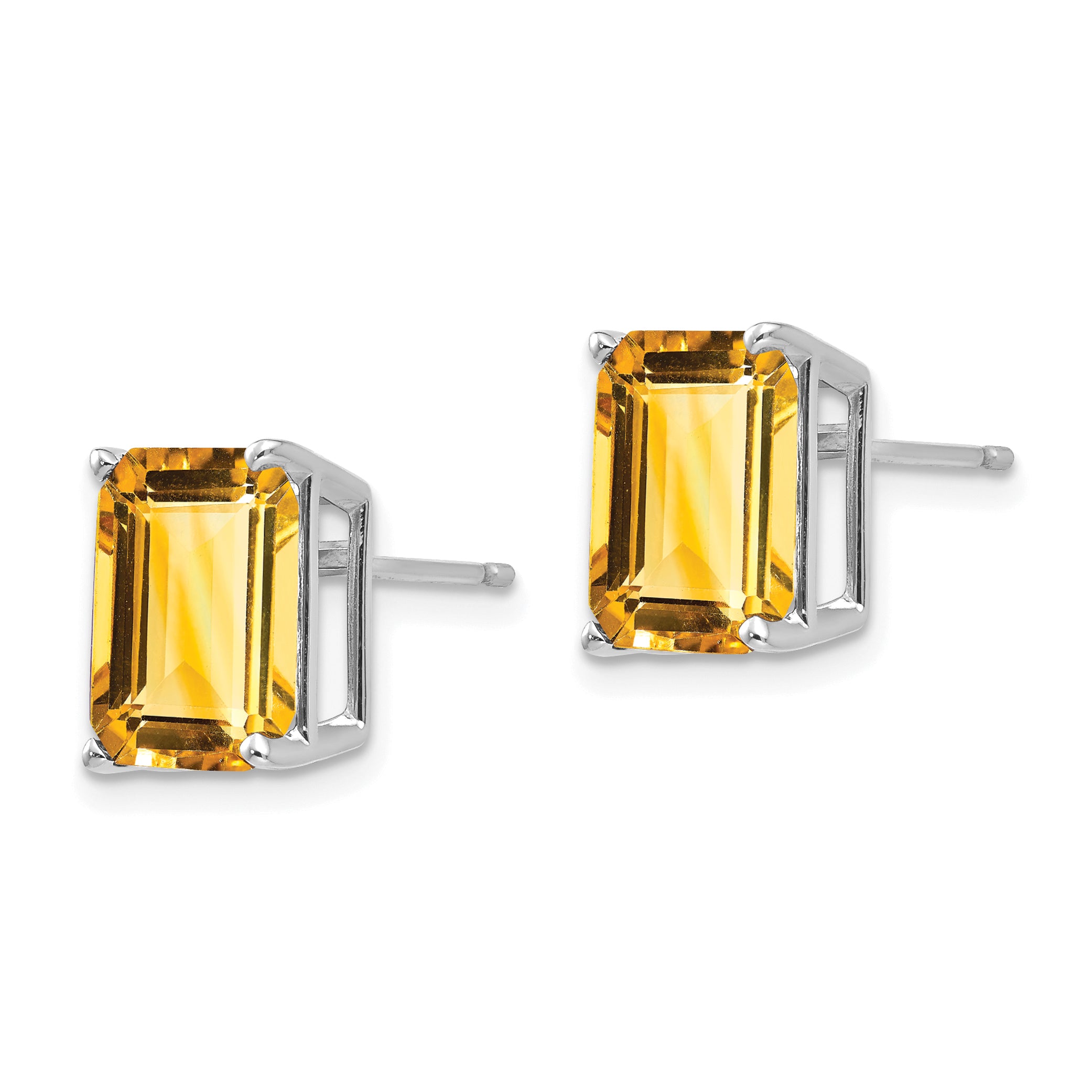 14k White Gold 10x8 Emerald Cut Citrine Stud Earrings Secondary image