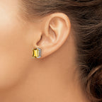 14k White Gold 10x8 Emerald Cut Citrine Stud Earrings