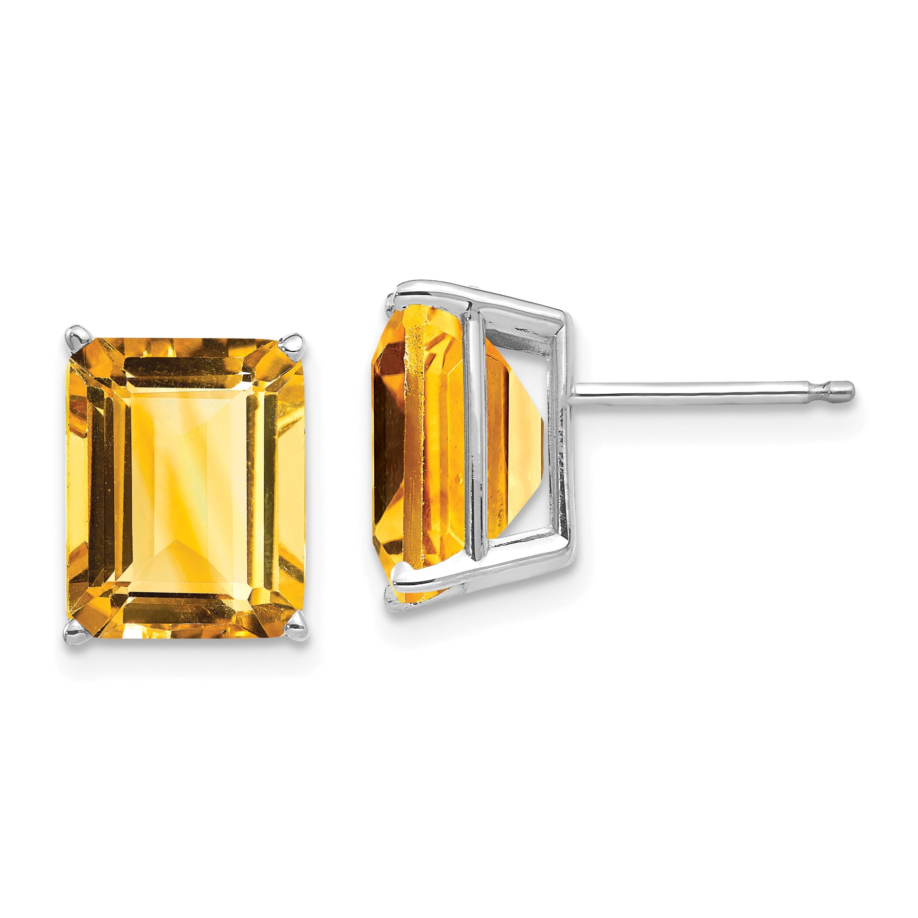 14k White Gold 10x8 Emerald Cut Citrine Stud Earrings Main image