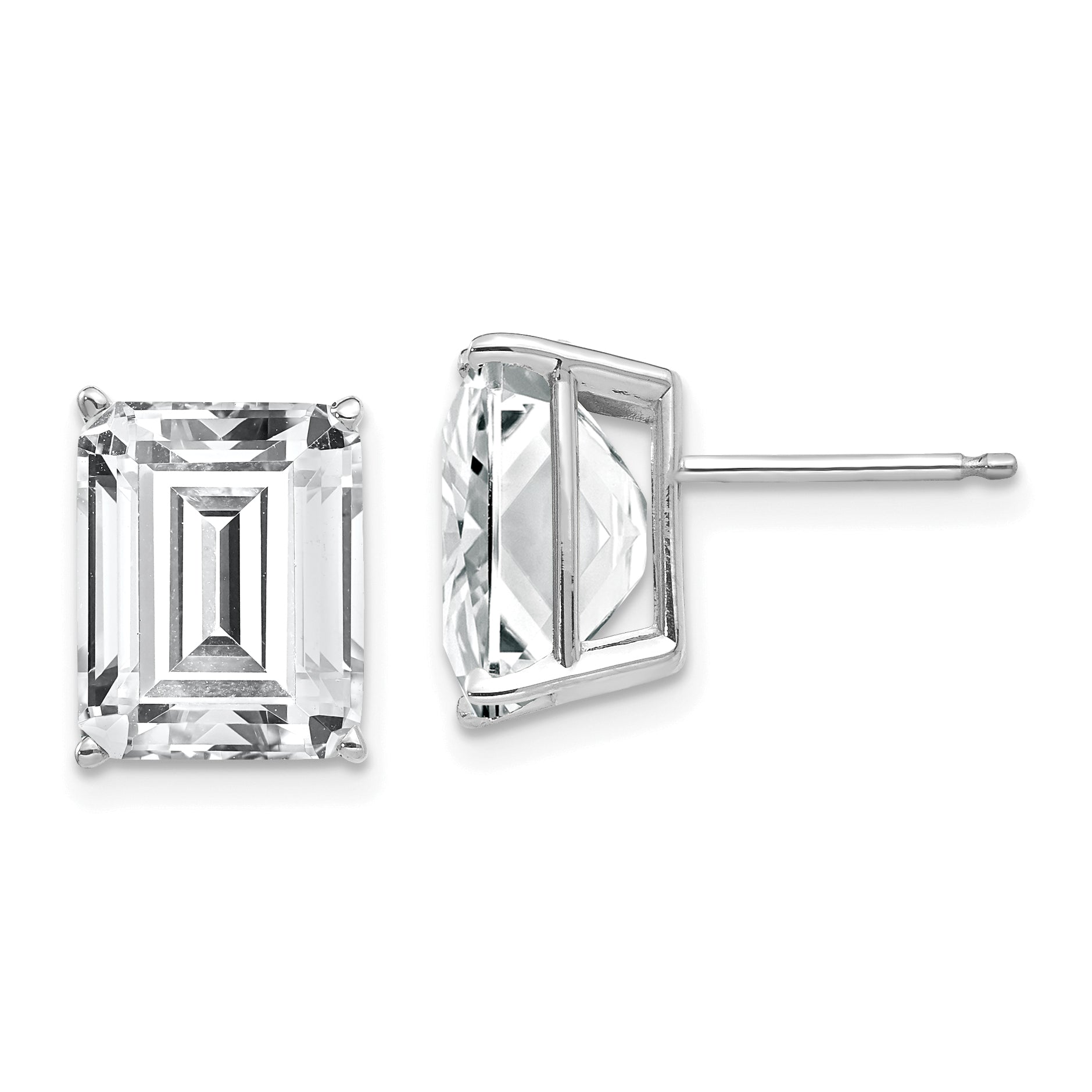 14k White Gold 10x8mm Emerald Cut Cubic Zirconia Earrings Main image