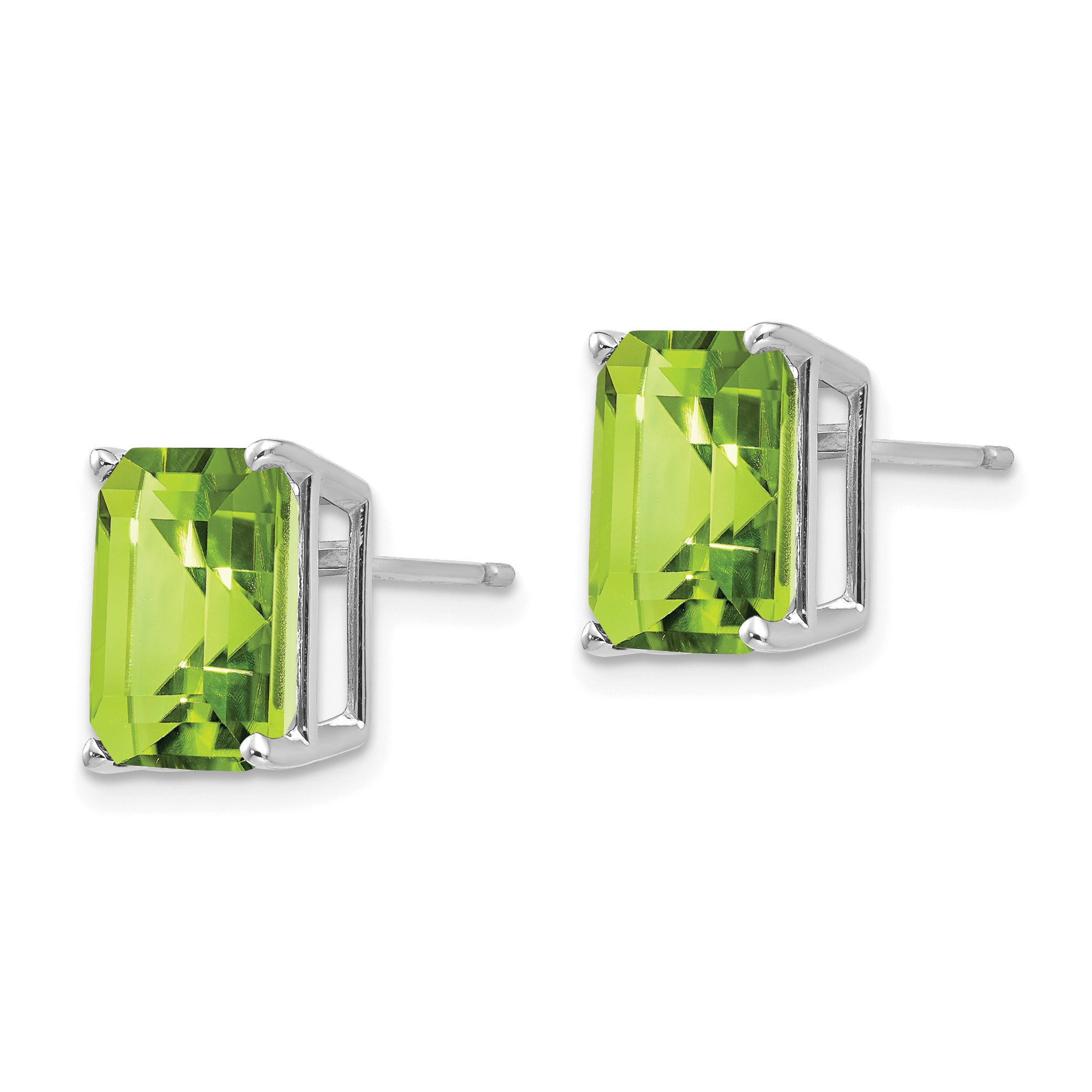 14k White Gold 10x8mm Emerald Cut Peridot Earrings Secondary image
