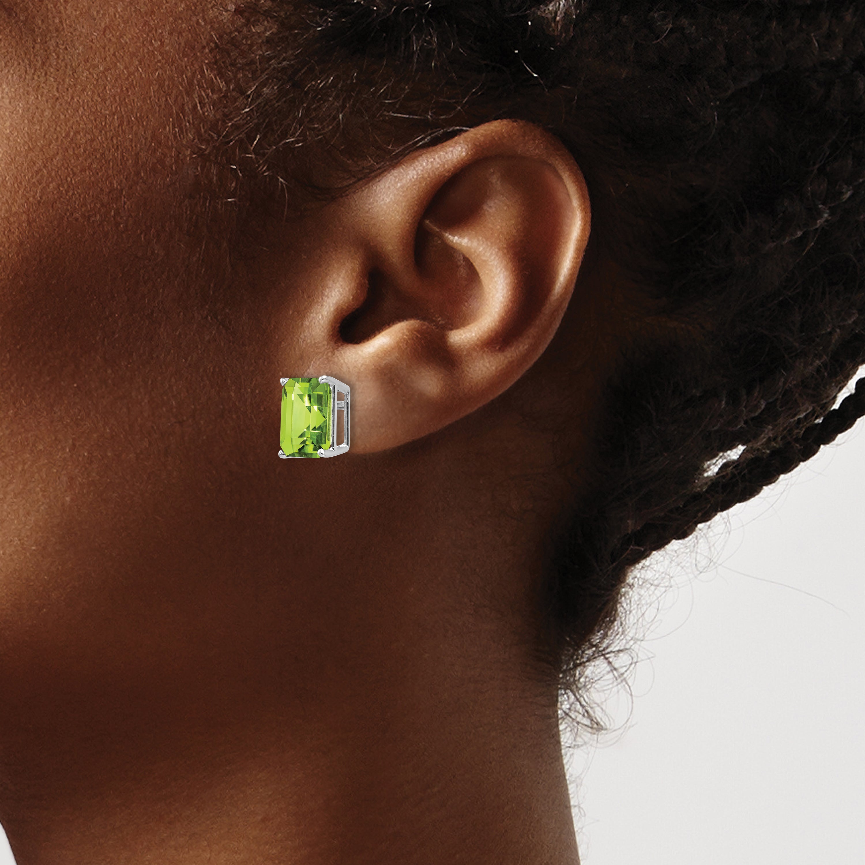 14k White Gold 10x8mm Emerald Cut Peridot Earrings