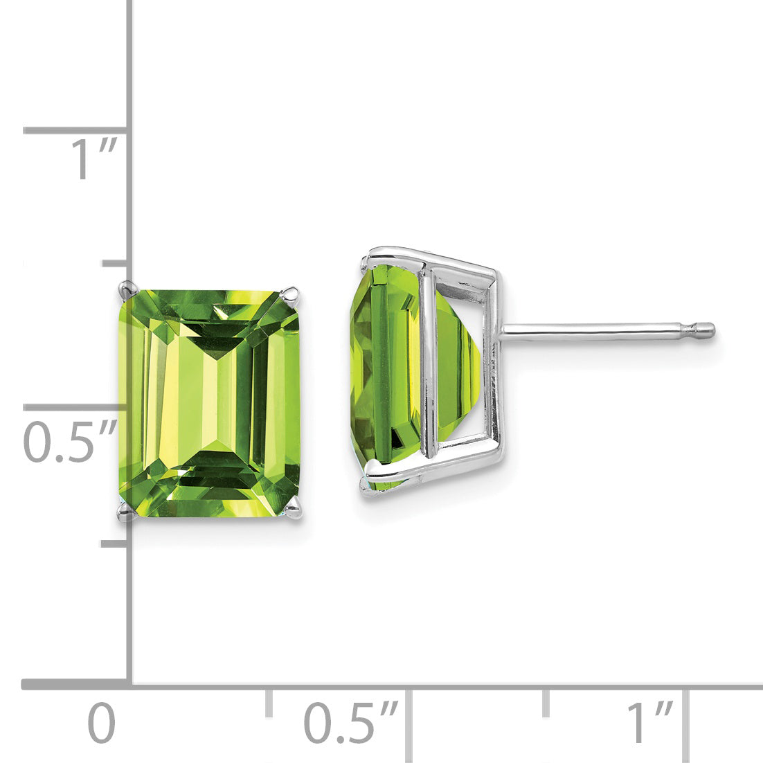 14k White Gold 10x8mm Emerald Cut Peridot Earrings