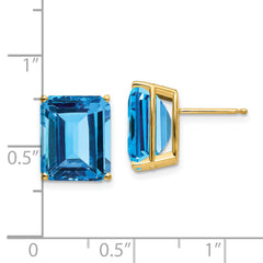 14k 12x10mm Emerald Cut Blue Topaz Earrings