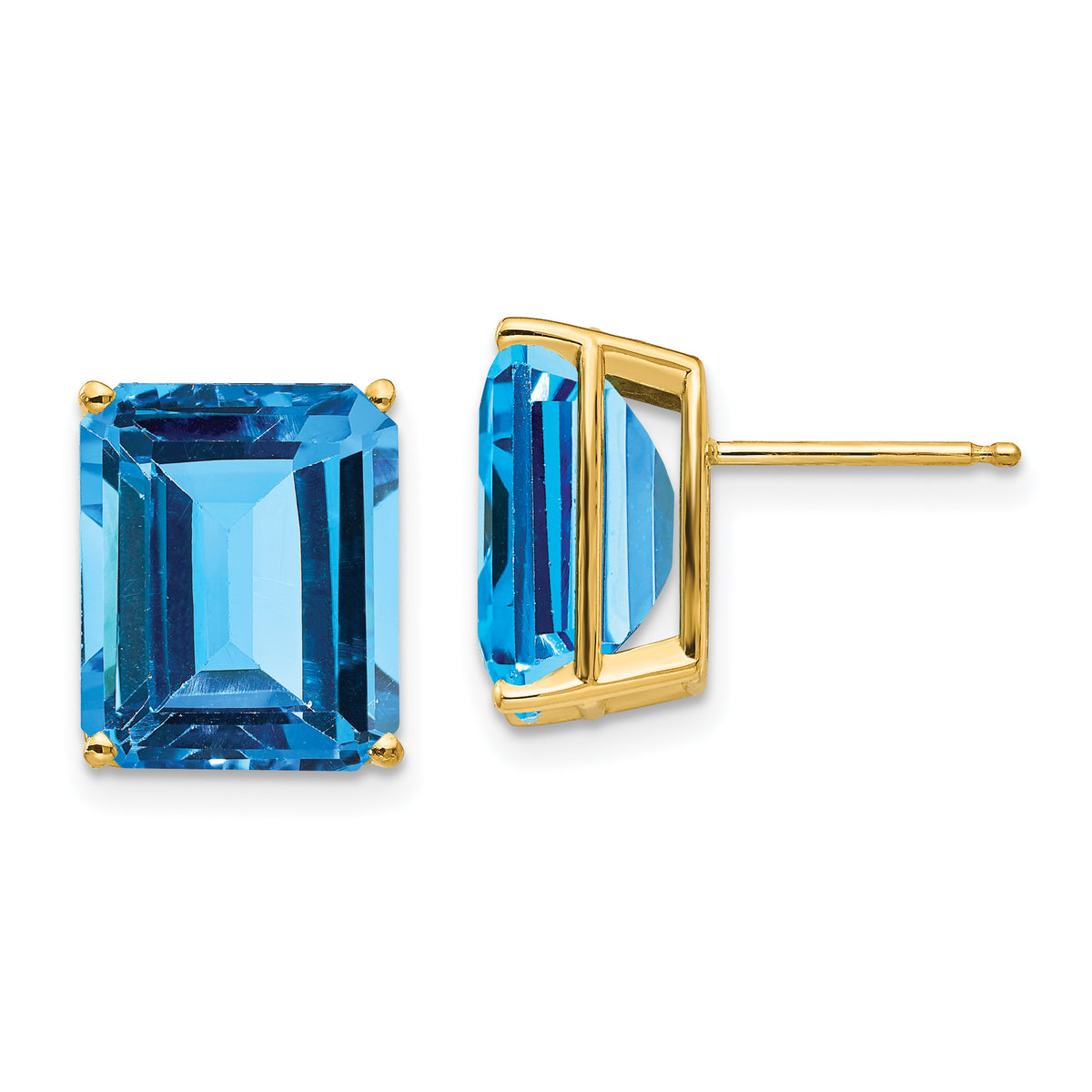 14k 12x10mm Emerald Cut Blue Topaz Earrings