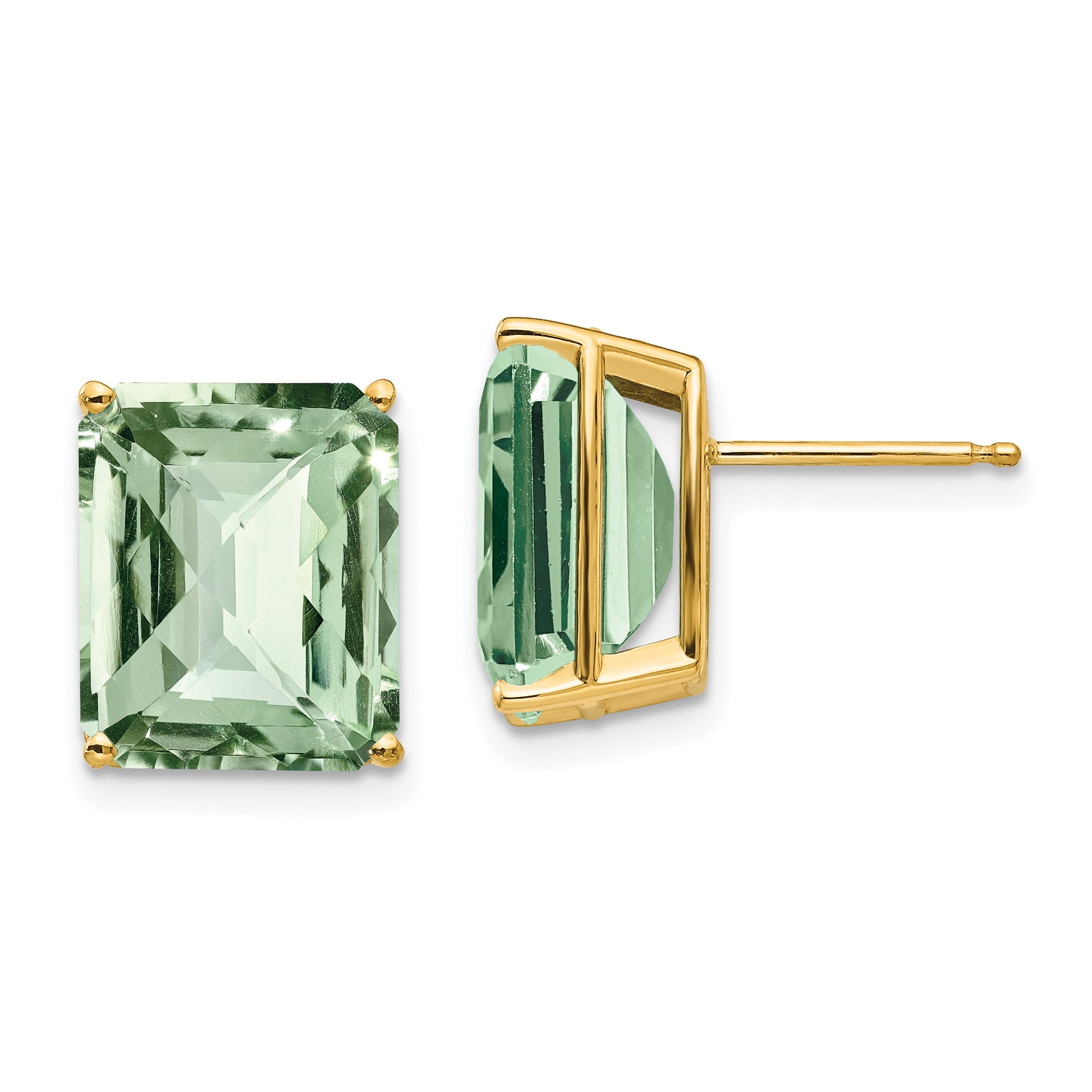 14k 12x10 Octagon Checker-Cut Green Quartz Earrings Main image
