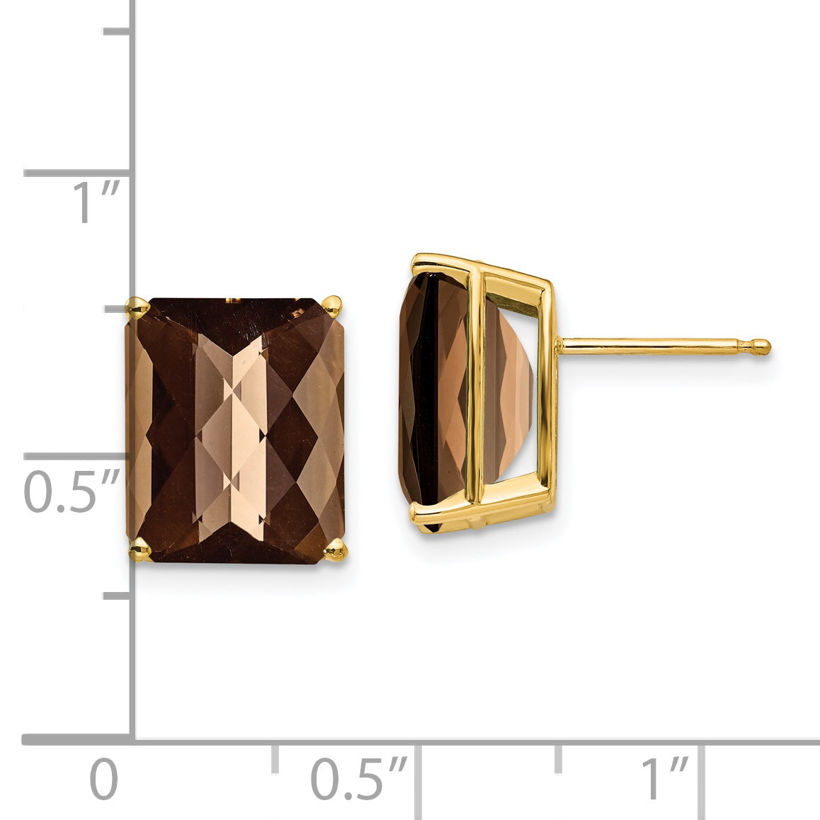 14k 12x10 Octagon Checker-Cut Smoky Quartz Earrings Secondary image