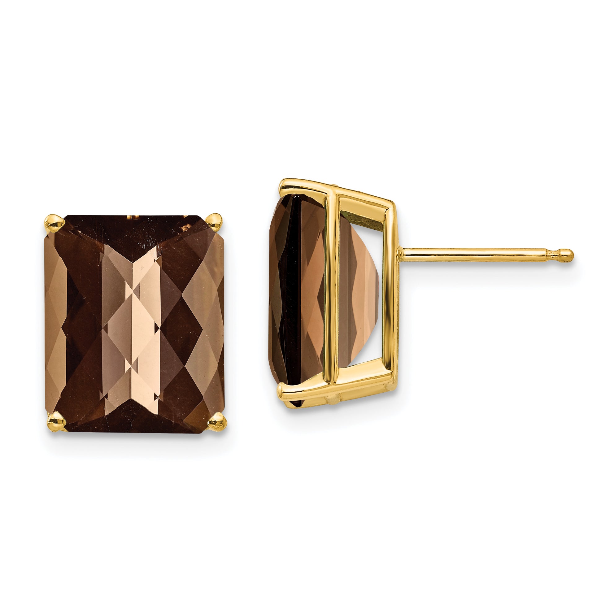 14k 12x10 Octagon Checker-Cut Smoky Quartz Earrings Main image