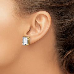 14k 12x10mm Emerald Cut Cubic Zirconia Earrings