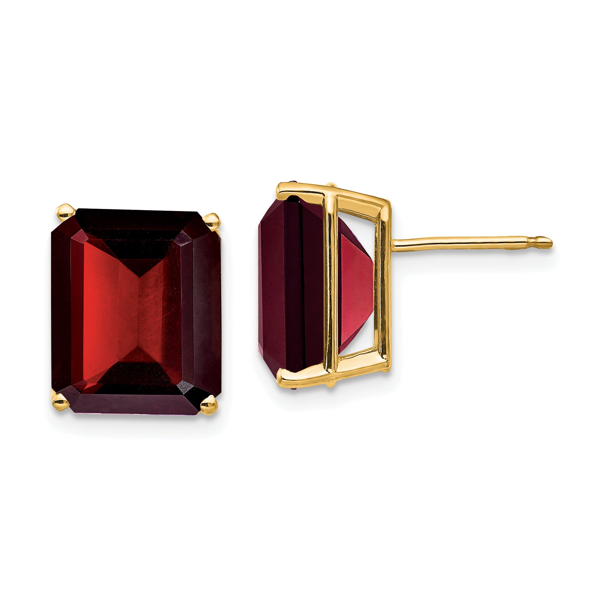 14k Emerald Cut Garnet Stud Earrings Main image
