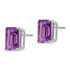 14k White Gold 12x10mm Emerald Cut Amethyst Earrings