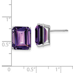 14k White Gold 12x10mm Emerald Cut Amethyst Earrings