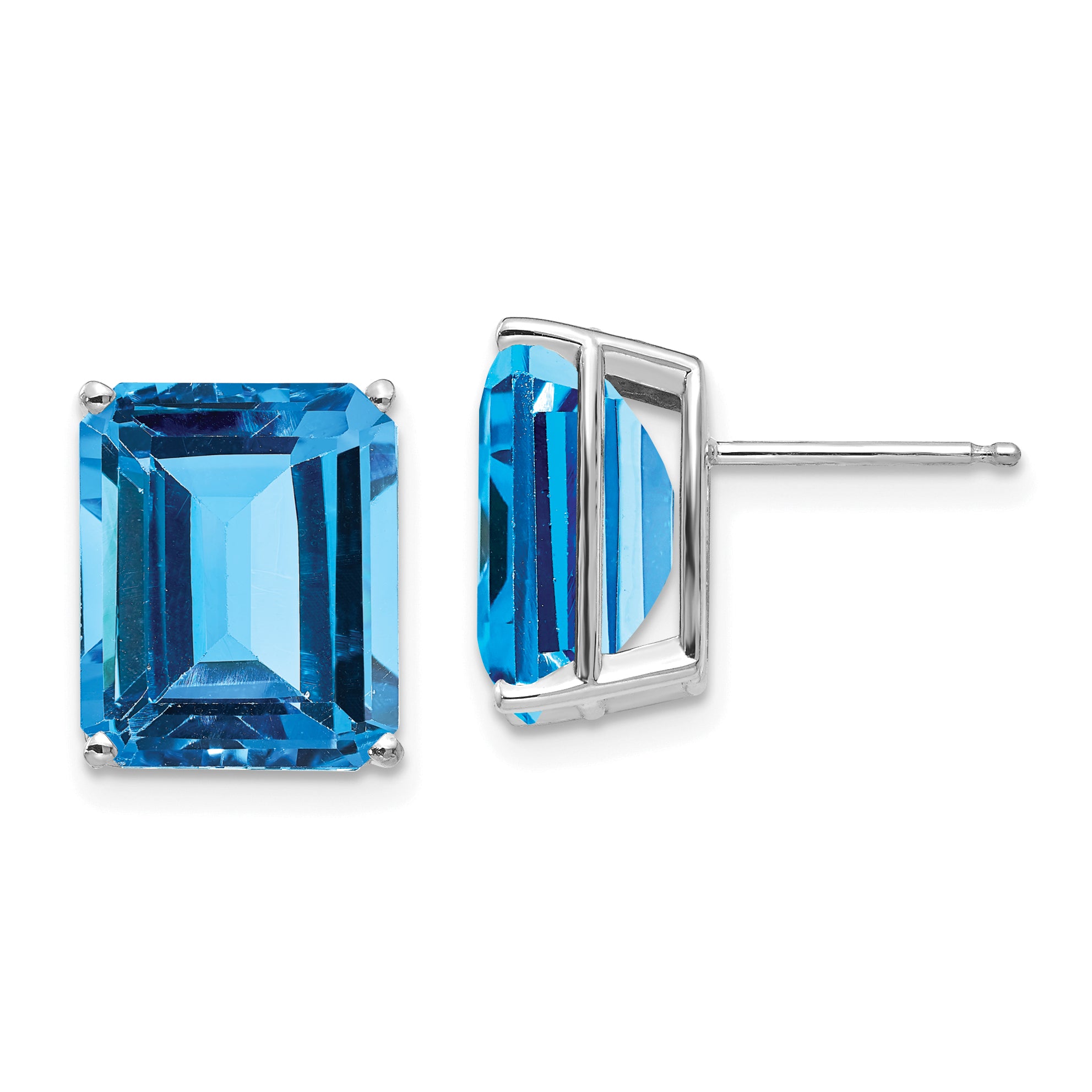 14k White Gold 12x10mm Emerald Cut Blue Topaz Earrings Main image