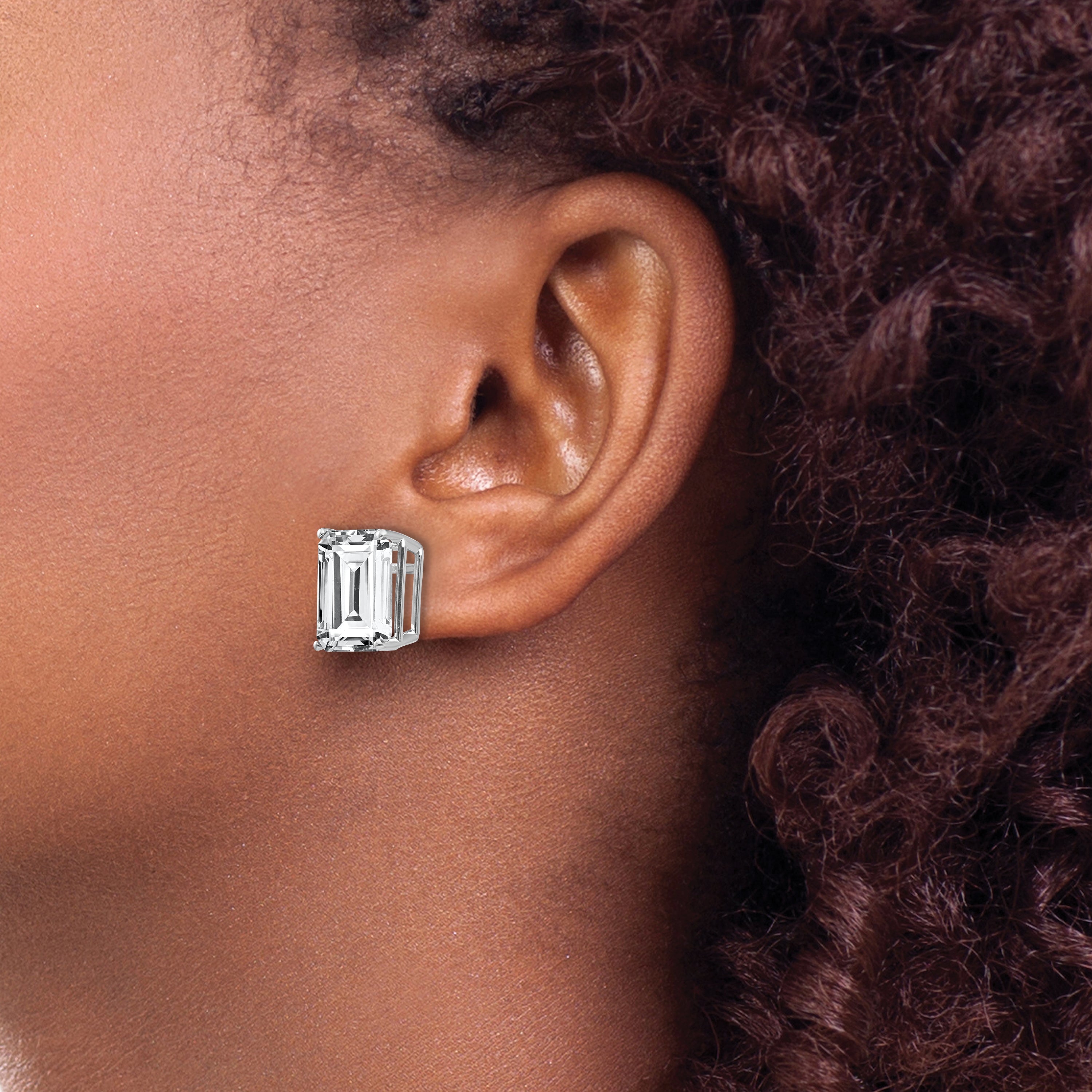 14k White Gold Emerald Cut Cubic Zirconia Stud Earrings