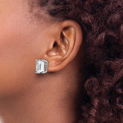 14k White Gold Emerald Cut Cubic Zirconia Stud Earrings