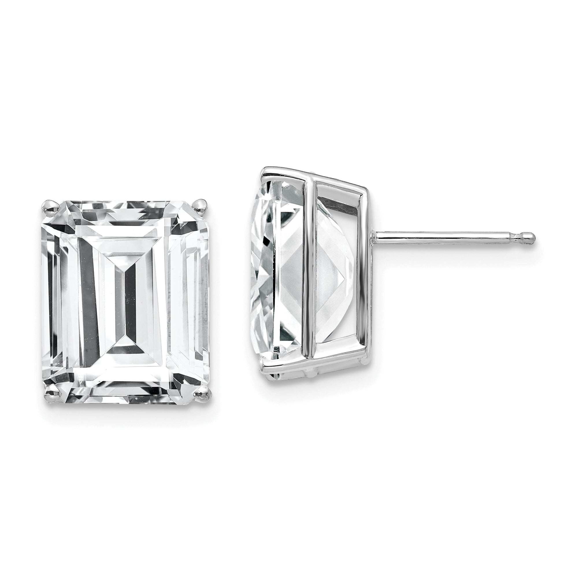 14k White Gold Emerald Cut Cubic Zirconia Stud Earrings Main image