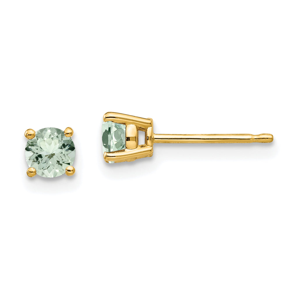 14k 4mm Round Green Quartz Earrings