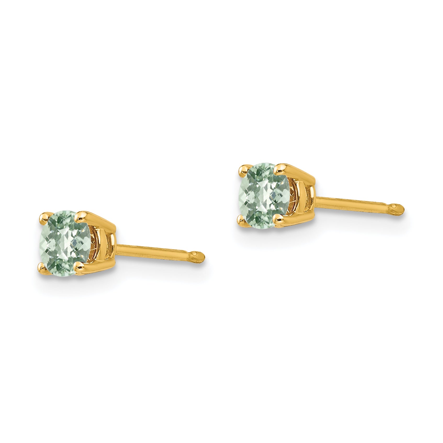 14k 4mm Round Checker-Cut Green Quartz Earrings Secondary image