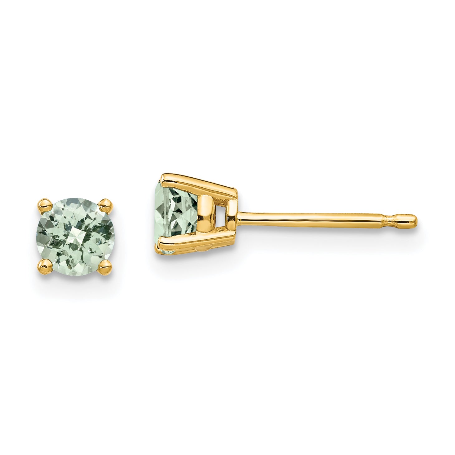 14k 4mm Round Checker-Cut Green Quartz Earrings Main image