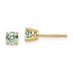 14k 4mm Round Checker-Cut Green Quartz Earrings