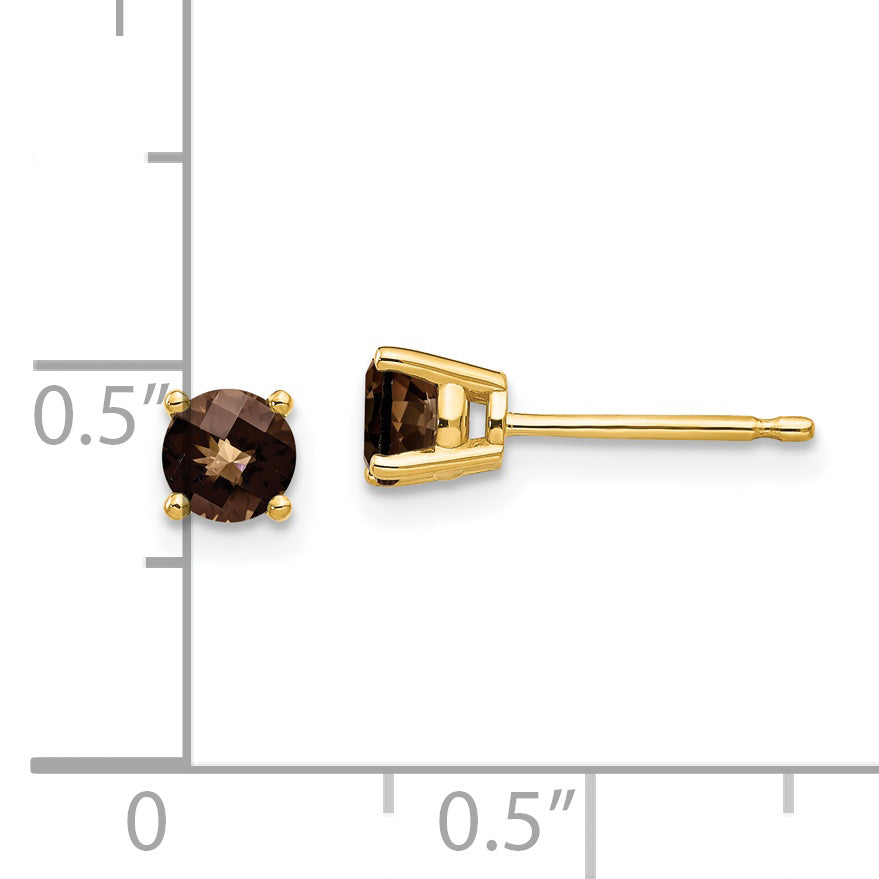 14k 4mm Round Checker-Cut Smoky Quartz Earrings Secondary image