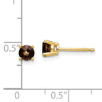 14k 4mm Round Checker-Cut Smoky Quartz Earrings