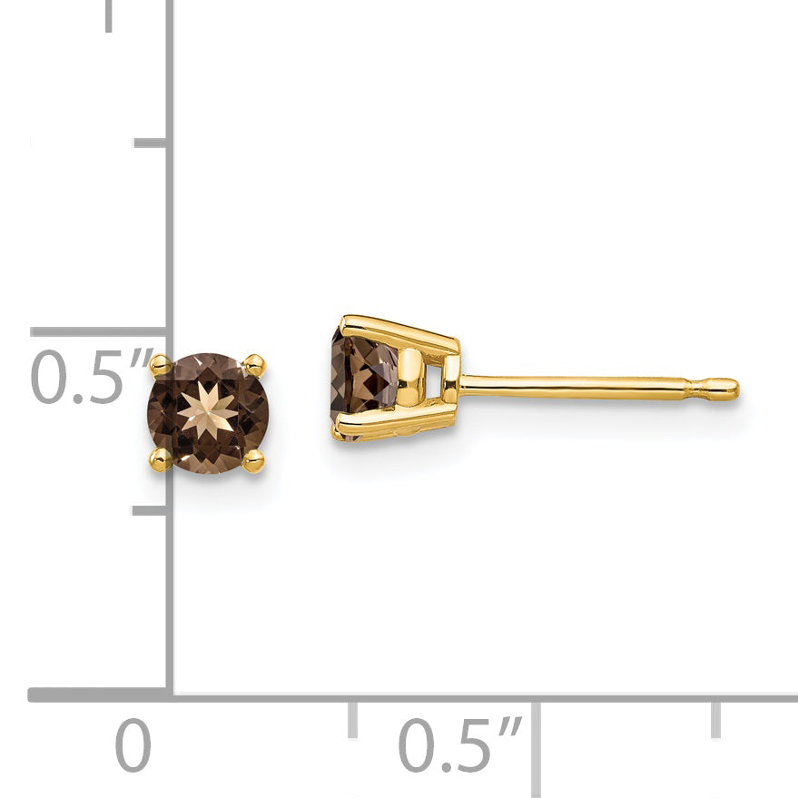 14k 4mm Round Smoky Quartz Earrings