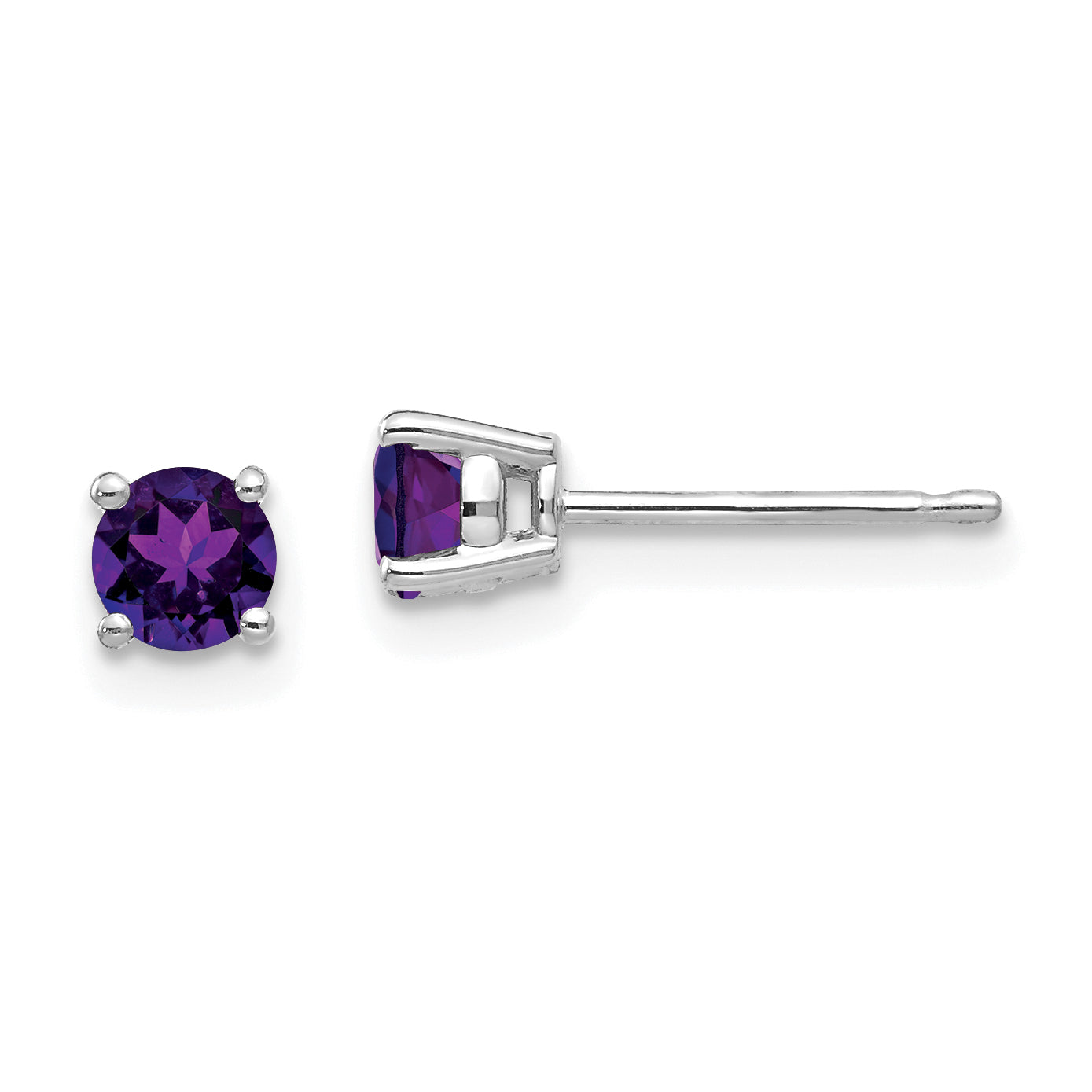 14k White Gold 4mm Amethyst Earrings Main image