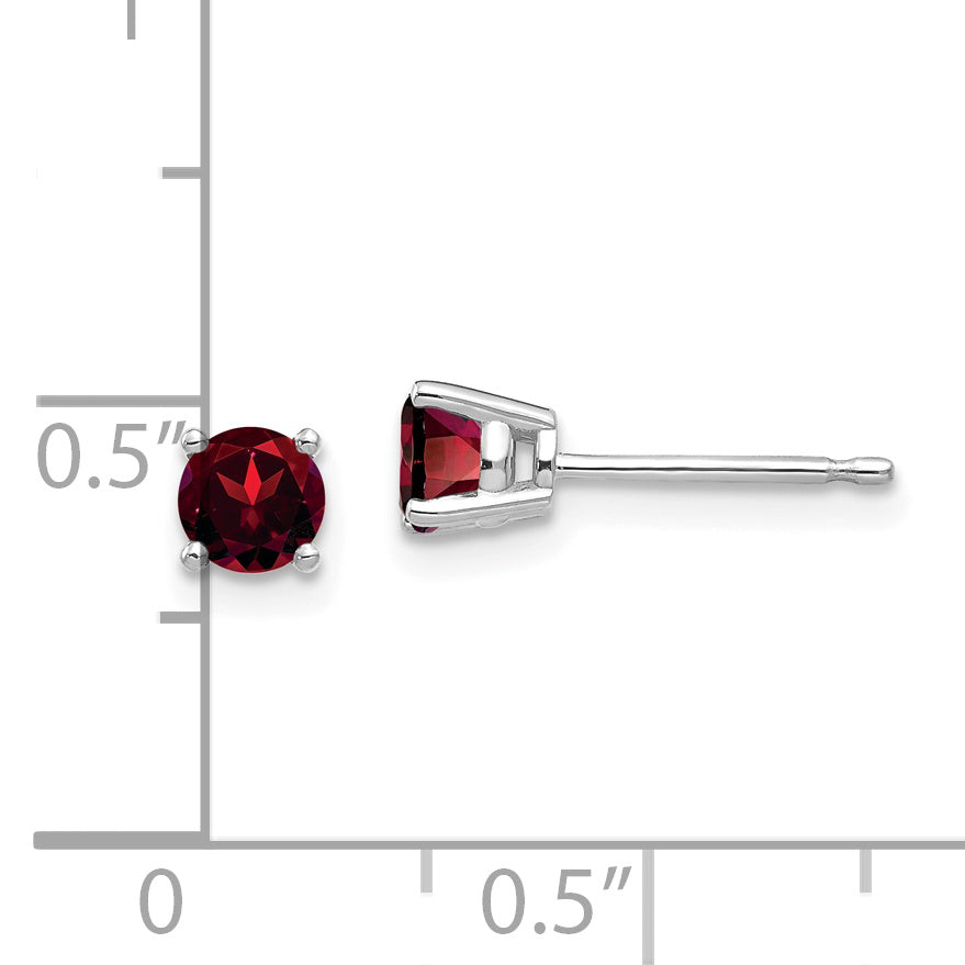 14k White Gold 4mm Garnet Earrings