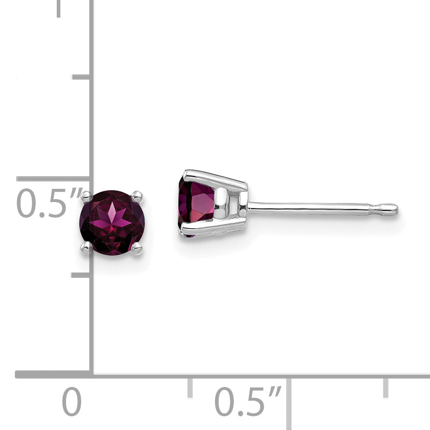 14k White Gold 4mm Rhodolite Garnet Earrings