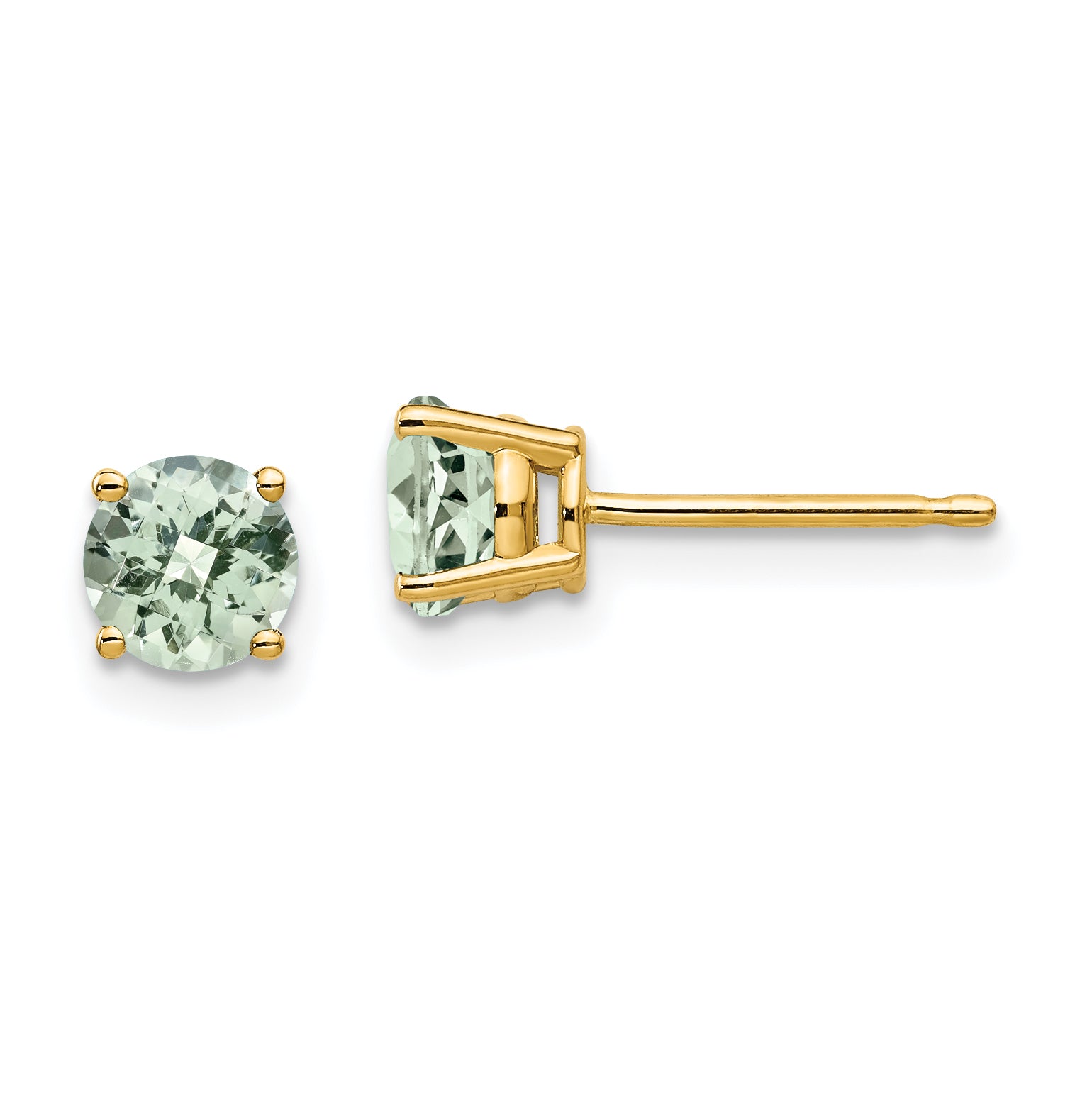 14k 5mm Round Checker-Cut Green Quartz Earrings Main image