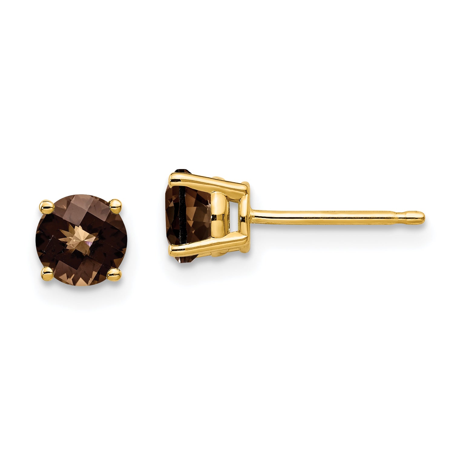 14k 5mm Round Checker-Cut Smoky Quartz Earrings Main image
