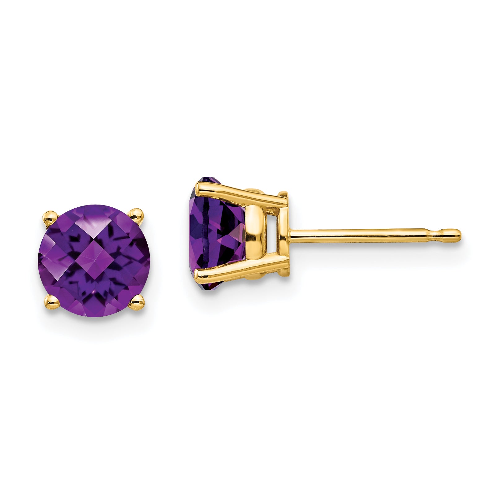 14k 6mm Amethyst Checker Earrings Main image