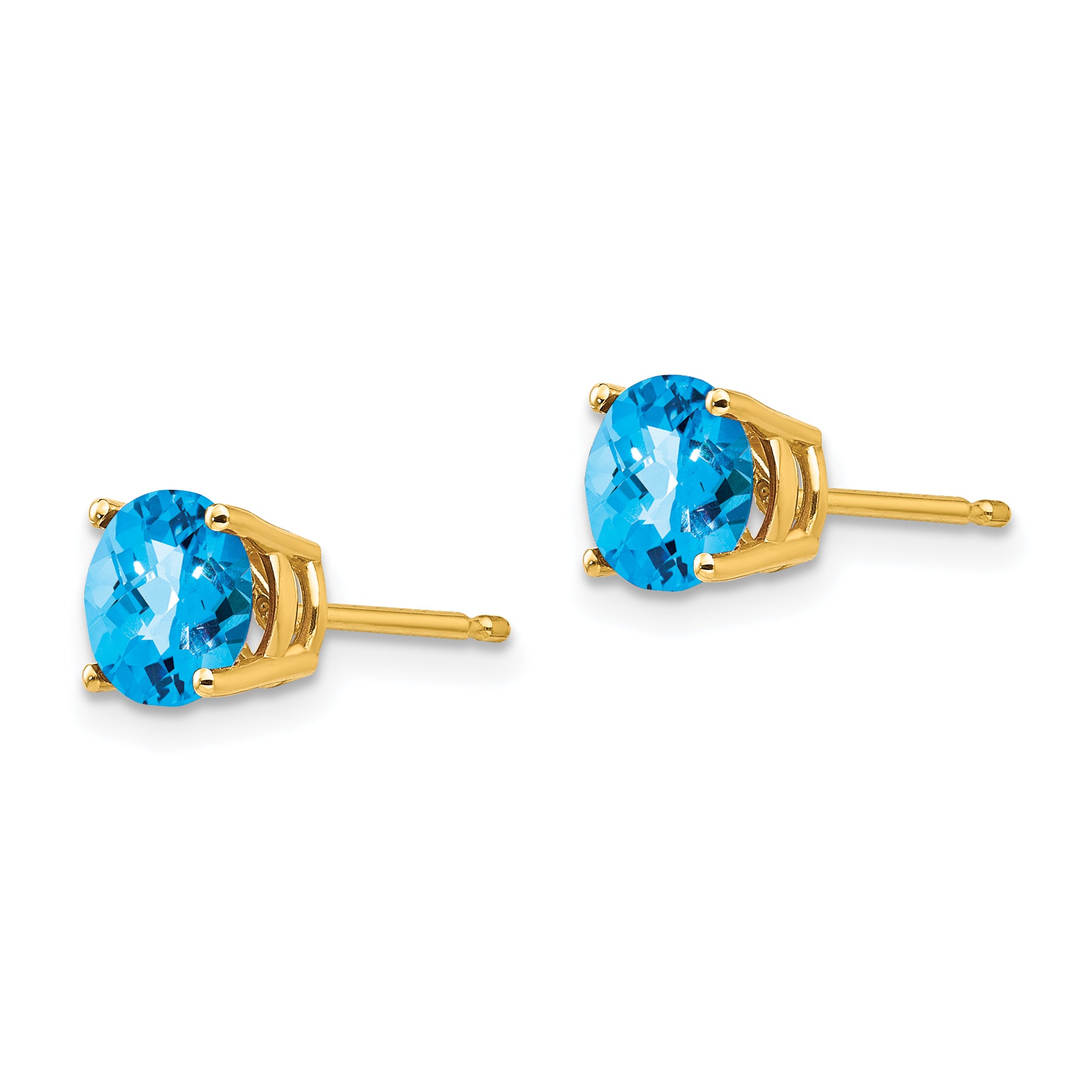14k 6mm Blue Topaz Checker Earrings Secondary image