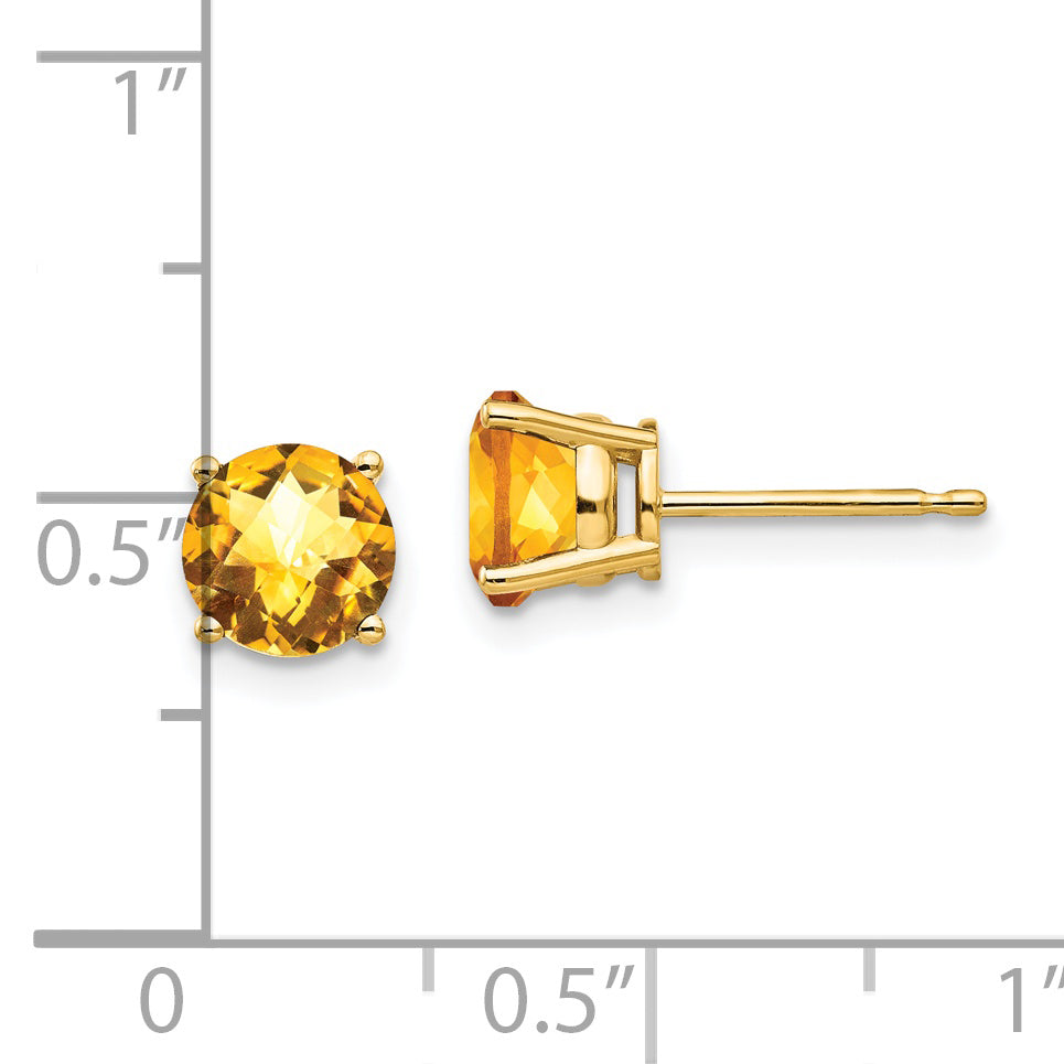 14k 6mm Citrine Checker Earrings