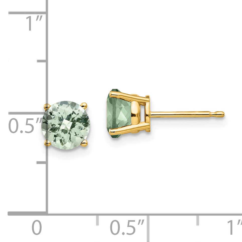 14k 6mm Round Checker-Cut Green Quartz Earrings Secondary image