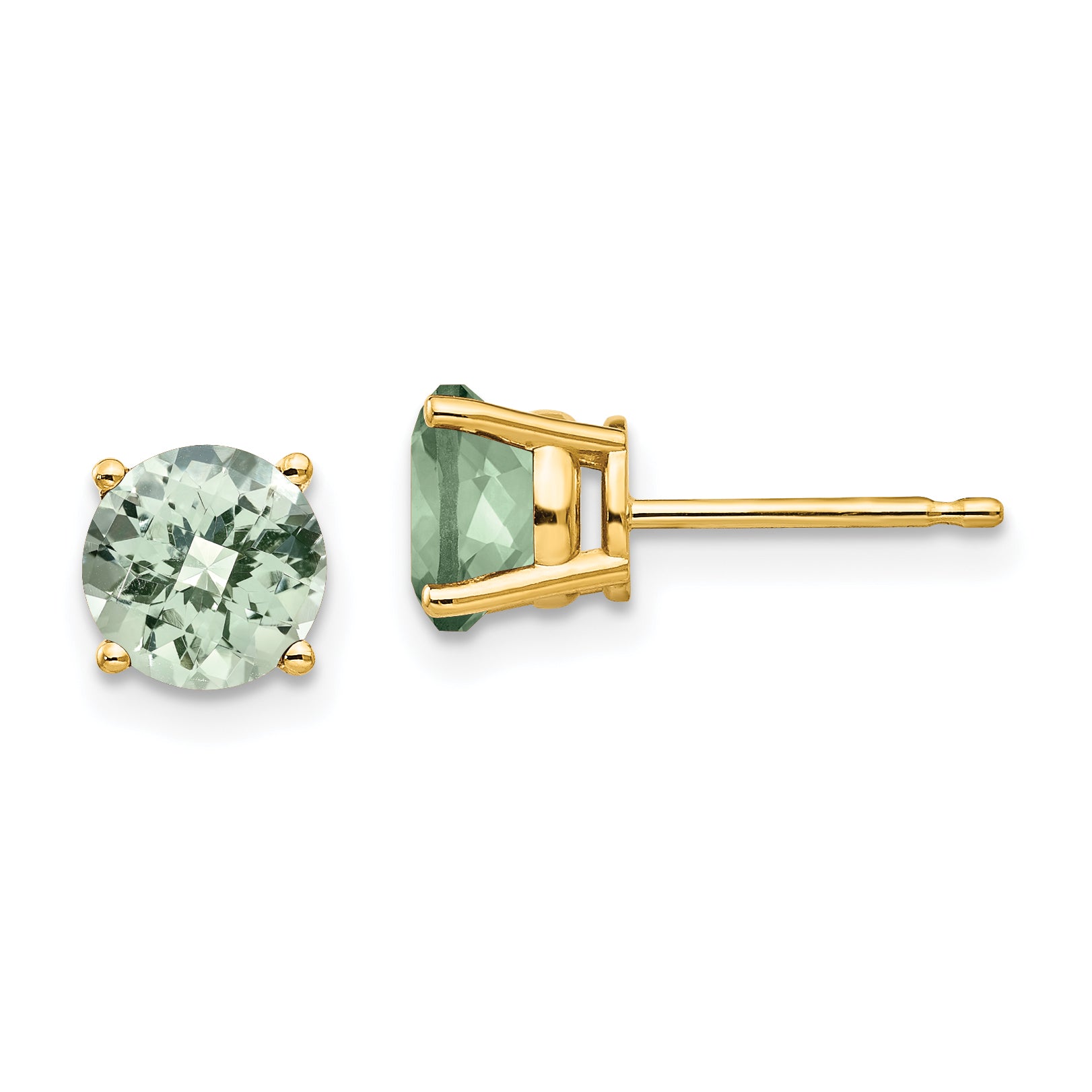 14k 6mm Round Checker-Cut Green Quartz Earrings Main image