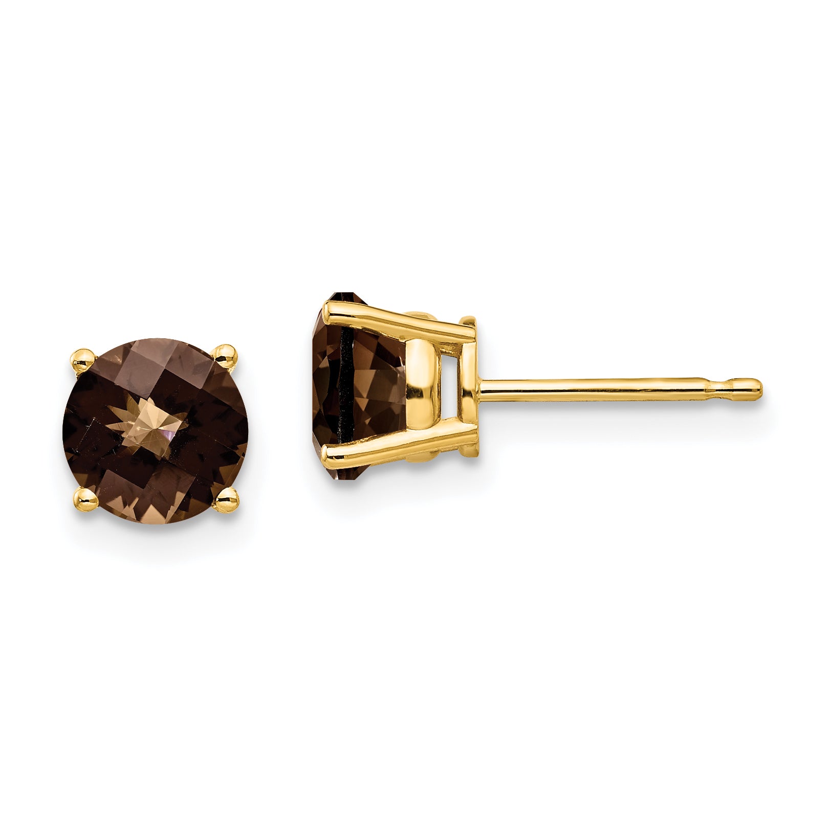 14k 6mm Round Checker-Cut Smoky Quartz Earrings Main image