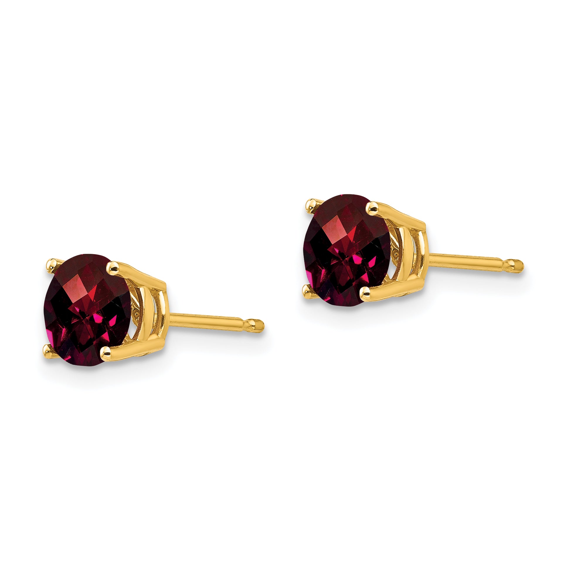 14k 6mm Garnet Checker Earrings Secondary image