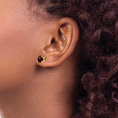 14k 6mm Garnet Checker Earrings