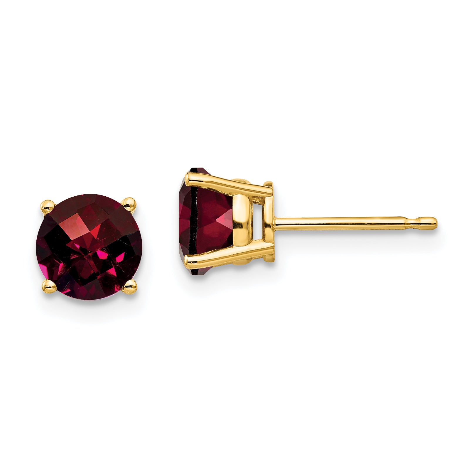 14k 6mm Garnet Checker Earrings